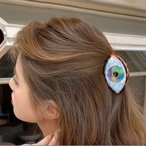 Green Evil Eye Hair Clip, Geometric Hair Claw, white Marble